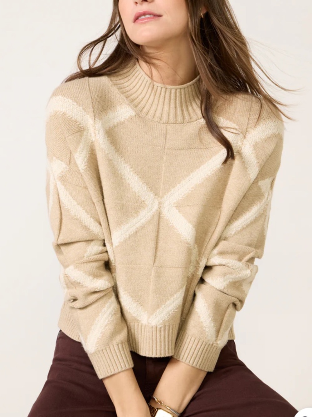 Evereve Myles Mock Neck Sweater Oatmeal Beige Crop Relaxed Neutral Women’s Large